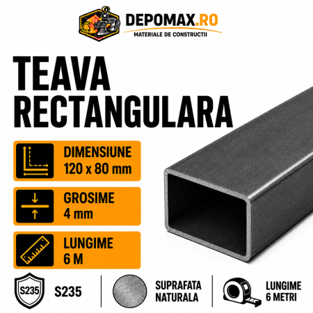 Teava rectangulara 120 x 80 x 4 mm, 6 metri